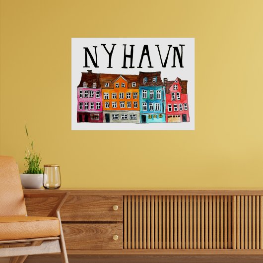 NYHAVN Kopenhagen Waterverf Kunstreizen Poster (Woonkamer 2)