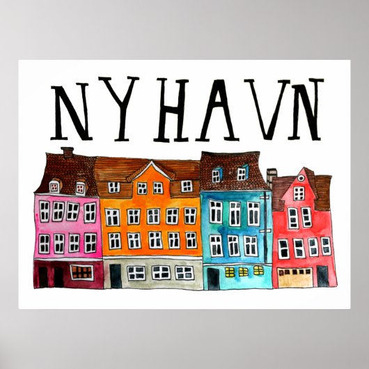 NYHAVN Kopenhagen Waterverf Kunstreizen Poster (Voorkant)