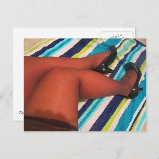 Nylon Thigh Highs in Shiny PPomoetjes Briefkaart (Voorkant / Achterkant)