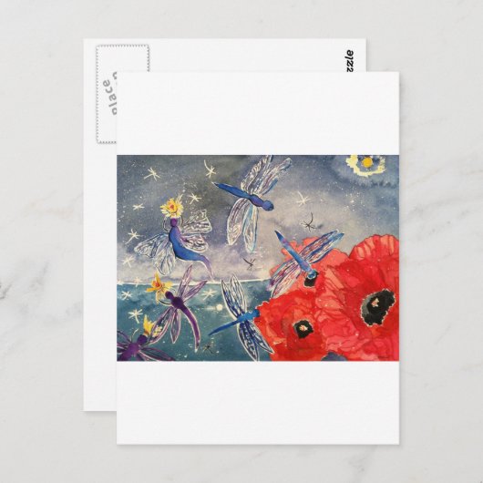 Nymferen en Dragonfly Waterverf Schilderen Briefkaart (Voorkant / Achterkant)