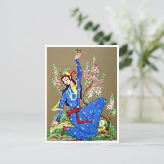 Nymph met drink kop briefkaart (Staand voorkant)