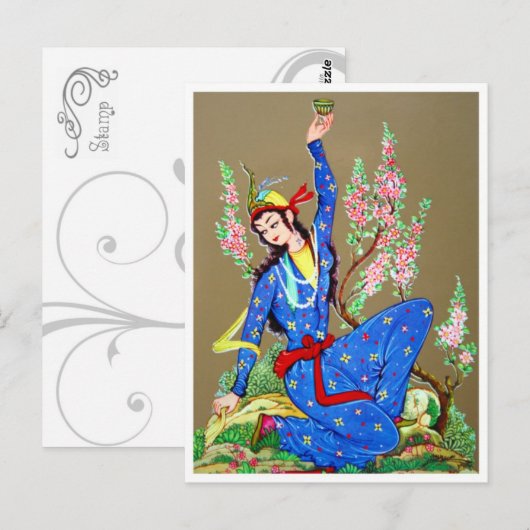 Nymph met drink kop briefkaart (Voorkant / Achterkant)