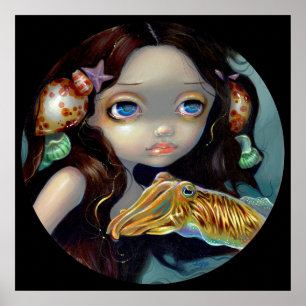 Nymph met een Cuttlefish ART PRINT mermaid fantasy