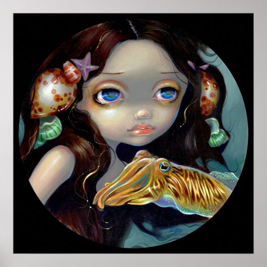 Nymph met een Cuttlefish ART PRINT mermaid fantasy (Voorkant)