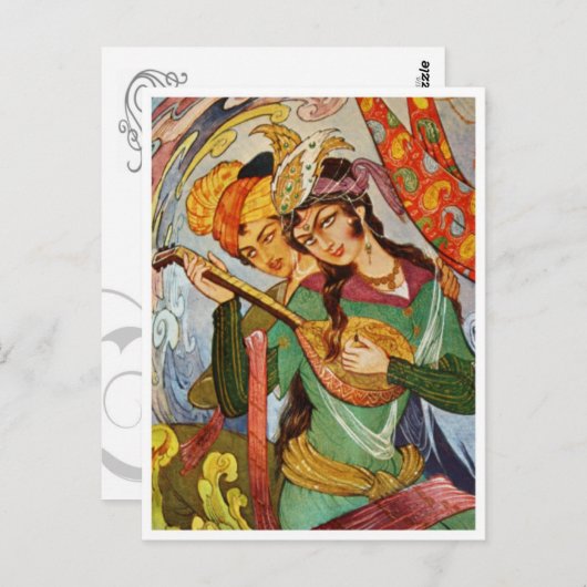 Nymph met setar en haar geliefde briefkaart (Voorkant / Achterkant)