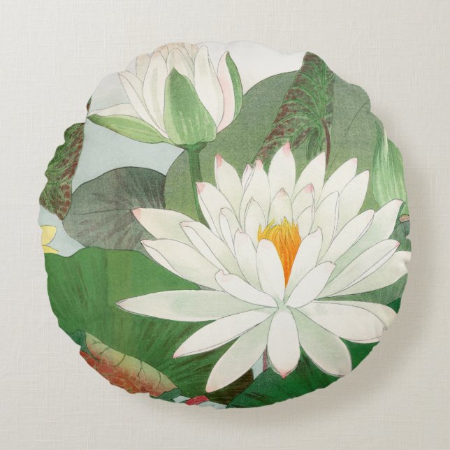 Nymphaea lotus, Japanse houtsnede, 1917 Rond Kussen (Voorkant)