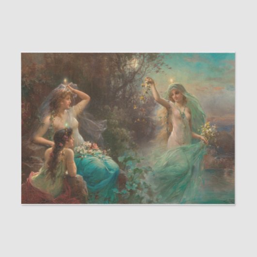 Nymphen bei Sonnenaufgang door Hans Zatzka Tissuepapier (Voorkant)