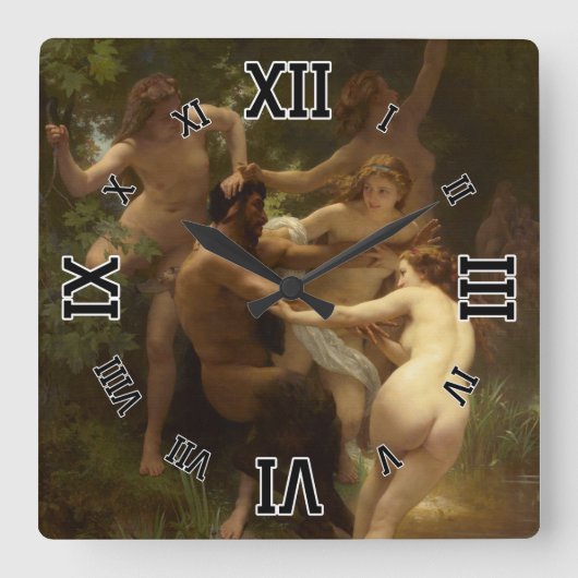 Nymphs en Satyr van William-Adolphe Bouguereau Vierkante Klok (Voorkant)