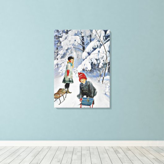 Nystrom - Kinderen in de sneeuw, 1910 Canvas Afdruk (Insitu (Houten vloer))