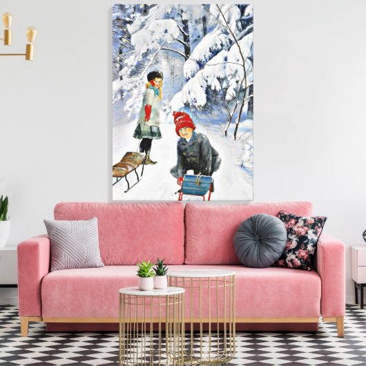 Nystrom - Kinderen in de sneeuw, 1910 Canvas Afdruk (Insitu (Woonkamer))
