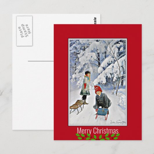 Nystrom - Kinderen in de sneeuw, 1910, Kerstmis Briefkaart (Voorkant / Achterkant)