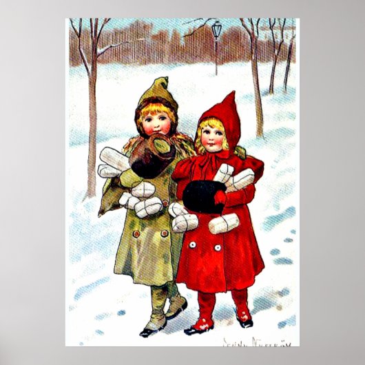 Nystrom - Kinderen in de sneeuw (1), mooie kunst Poster (Voorkant)