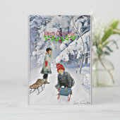 Nystrom - Kinderen in de sneeuw, vrolijk kerstfees Kaart (Staand voorkant)