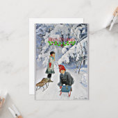 Nystrom - Kinderen in de sneeuw, vrolijk kerstfees Kaart (Voorkant / Achterkant in situ)
