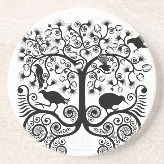 NZ inheemse vogels - Sandstone Onderzetter (Voorkant)