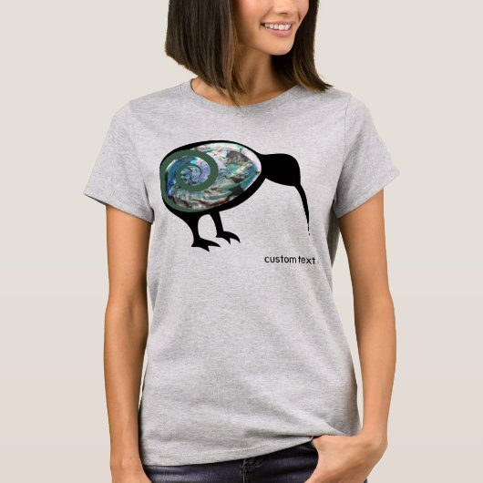 NZ KIWI BLACK SHINY PAUA FERN KORU NEW ZEALAND T-SHIRT (Voorkant)