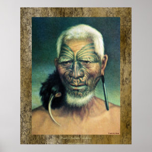 NZ Maori Chieftain Tukukino door Gottfried Lindaue Poster