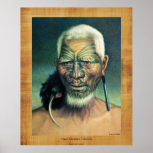 NZ Maori Chieftain Tukukino door Gottfried Lindaue Poster
