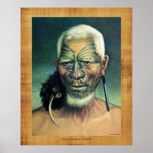 NZ Maori Chieftain Tukukino door Gottfried Lindaue Poster (Voorkant)