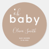 O Baby Beige Ronde Sticker (Voorkant)