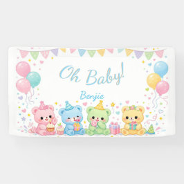 O Baby Boy Schattig Konijn Pastel Babyfeestje Spandoek