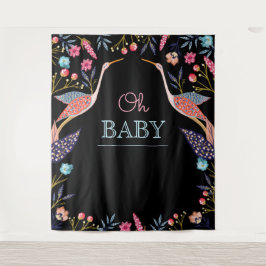 O Baby | Chic Bloemige Botanische Ooievaar Baby Sh Wandkleed