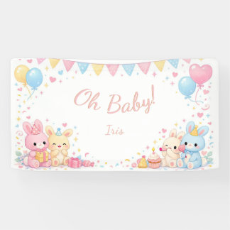 O Baby Cute Konijn Pastel Meisje Baby Shower Spandoek