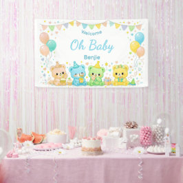 O Baby Cute Pastel Beren Baby Shower Jongensfeestj Spandoek
