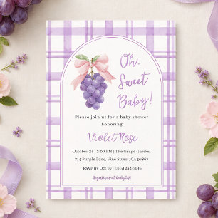 O Baby Druiven Boog Paarse Geruite Meisje Baby Sho Kaart