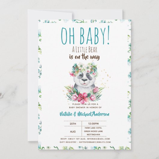 O, baby een kleine beer is op komst Panda Shower Kaart (Voorkant)