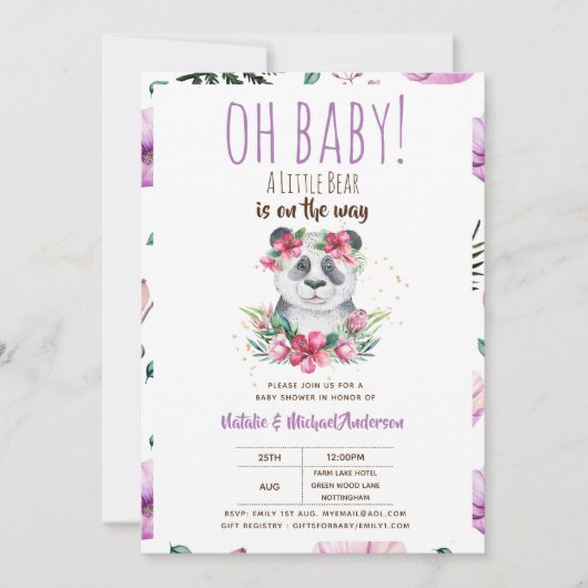 O Baby Een Kleine Beer Is Op Weg Panda Shower Kaart (Voorkant)