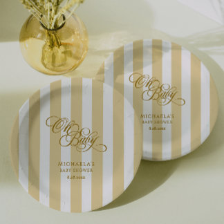 O Baby Elegante Schrift & Strepen Baby Shower Papieren Bordje