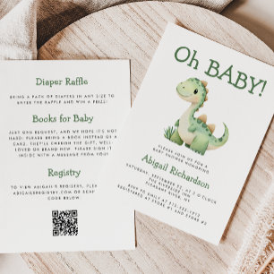 O Baby Lieve Groene Dinosaur QR Code Baby Shower Kaart