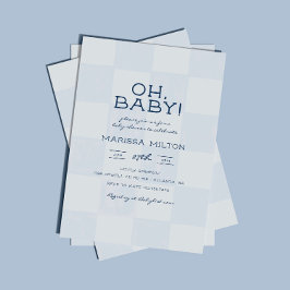 O Baby Moderne Blauwe Geruite Baby Shower Kaart