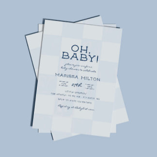 O Baby Moderne Blauwe Geruite Baby Shower Kaart