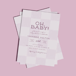 O Baby Moderne Roze Geruite Baby Shower Kaart
