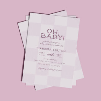 O Baby Moderne Roze Geruite Baby Shower Kaart