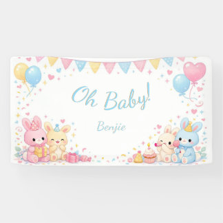O Baby Mooie Konijn Pastel Baby Shower Jongen Spandoek