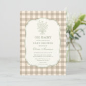O, baby neutrale geruite babyshower kaart (Staand voorkant)