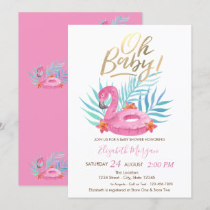 O Baby Roze Flamingo Palmbladeren Baby Shower Kaart