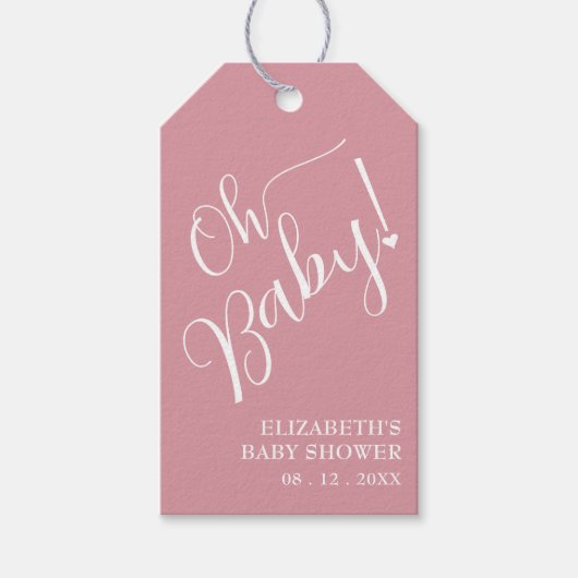 O, baby! Roze meisje babyshower Cadeaulabel (Voorkant)