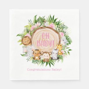 O baby roze safari jungle aquarel baby shower servet