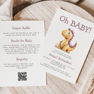 O Baby Schattige Oranje Paarse Dinosaur QR Baby Sh Kaart
