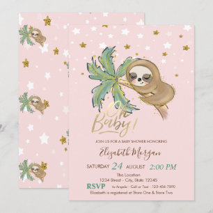 O Baby Schattige Slaande Luiaard Sterren Baby Borr Kaart