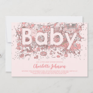 O, baby waterverf roze baby shower kaart