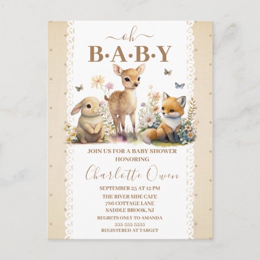 O Baby Woodland Animals Baby shower Invitation Briefkaart (Voorkant)