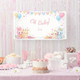 O Baby Woodland Schattig Konijn Pastel Baby Shower Spandoek
