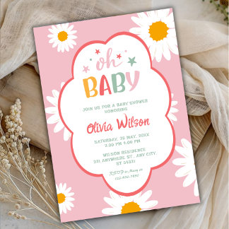 O Baby Zacht Roze Daisy Baby Meisje Shower Kaart