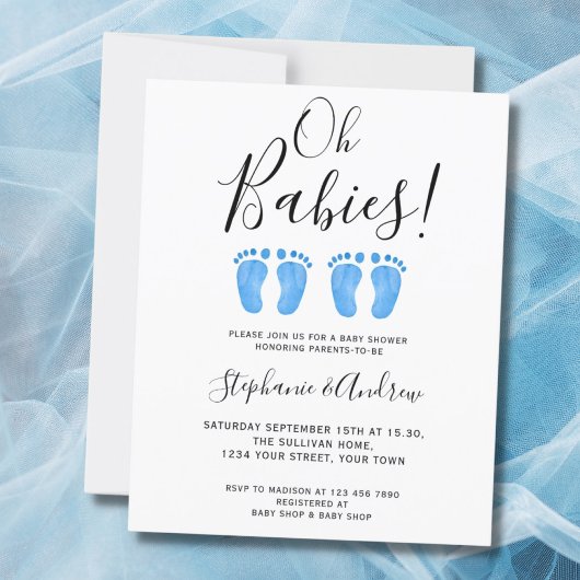 O, baby's tweeling jongens baby shower uitnodiging