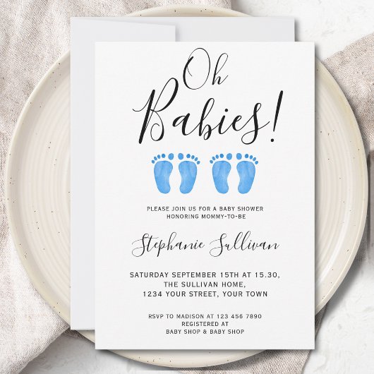 O, baby's tweeling jongens baby shower uitnodiging